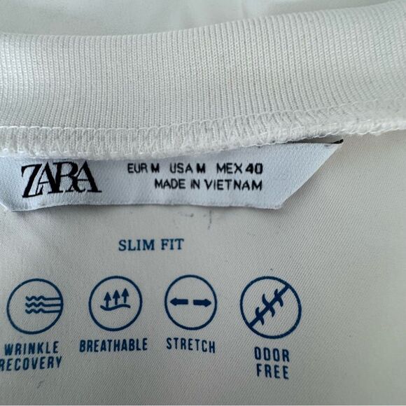 Zara Mens Slim Fit Pullover Top White Short Sleeve Tee SZ M - Picture 9 of 10